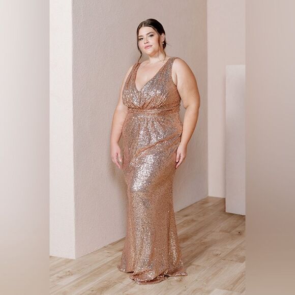 Revelry Bijou Rose Gold Sequins Dress Size 20 C30 - Picture 1 of 12